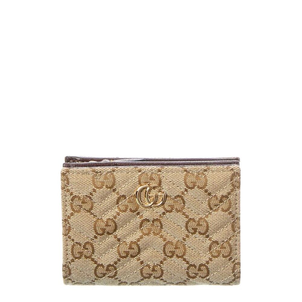 Gucci Gg Marmont Small Gg Canvas & Leather Card Case, Brown